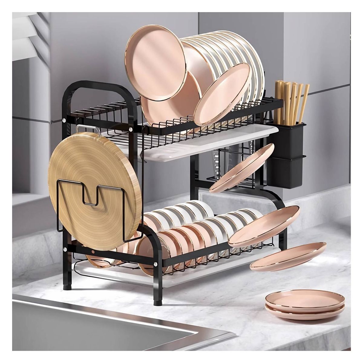 ANGELES DEL HOGAR - ORGANIZADOR y ESCURRIDOR METÁLICO RACK 2 NIVELES