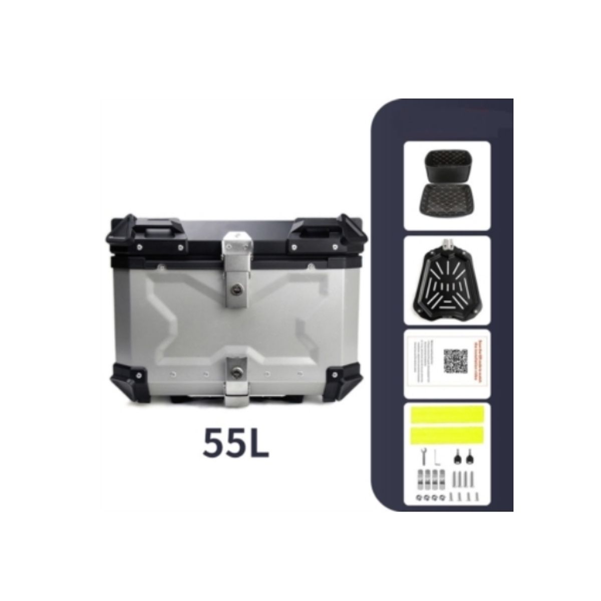 GENERICO - Maleta Top Case Aluminio Moto 55 L, Black X-series Plateada