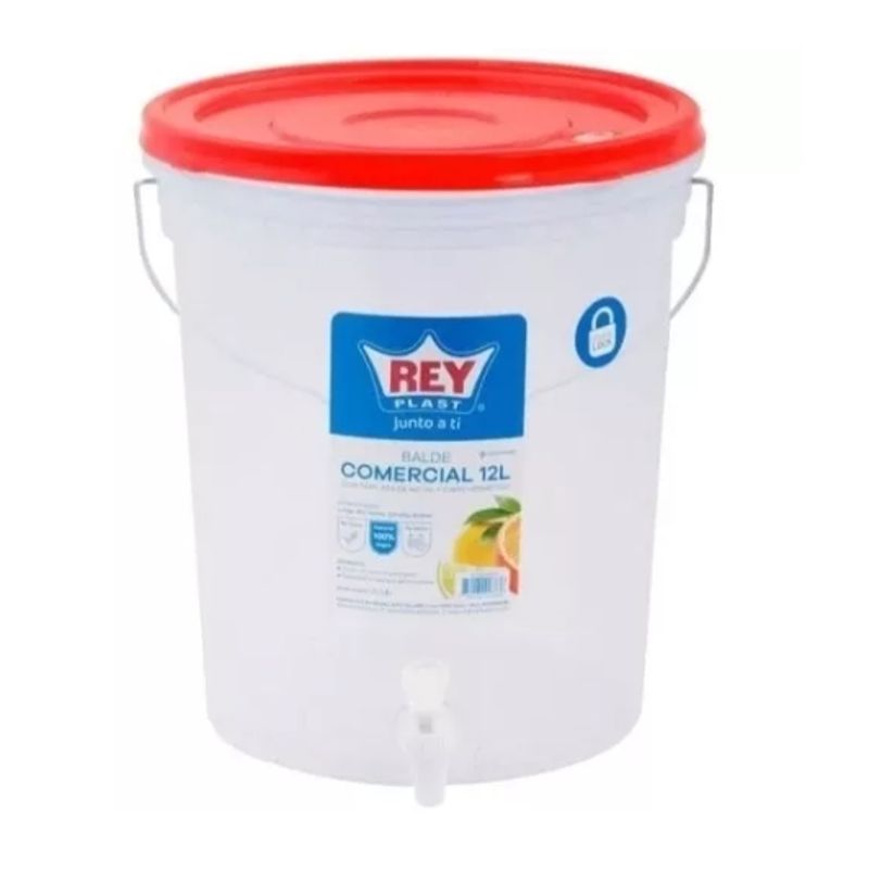 REYPLAST - Balde 12 Litros Contenedor Liquido Con Dispensador - Rojo