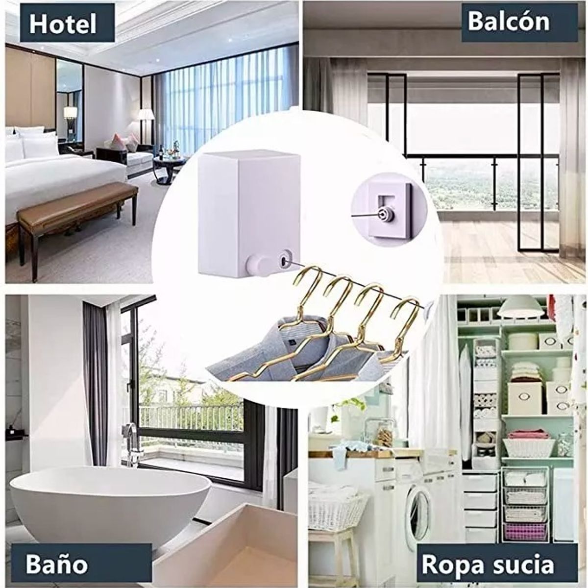 GENERICO - Tendedero Retractil Ropa Colgador Logia Acero Inoxidable