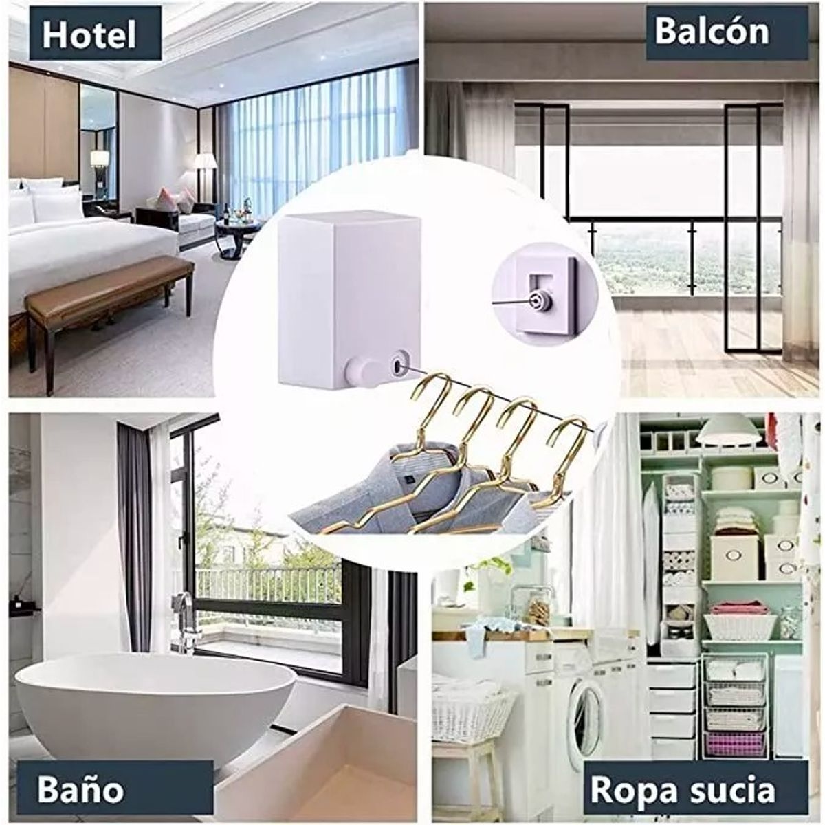 GENERICO - Tendedero Retractil Ropa Colgador Logia Acero Inoxidable