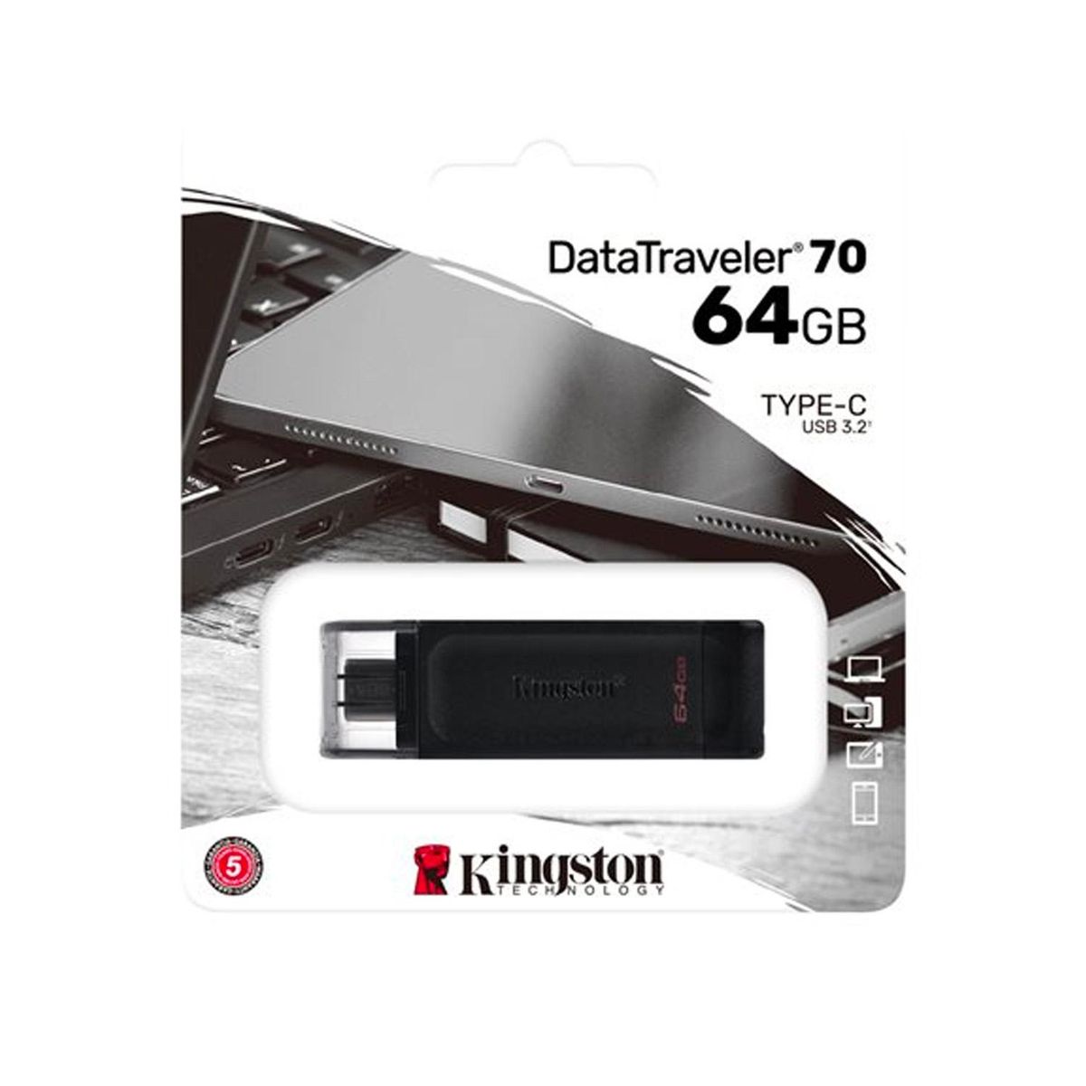 KINGSTON - Pendrive DataTraveler 70 USB 64 GB USB Tipo C 3.2 Gen 1 Negro