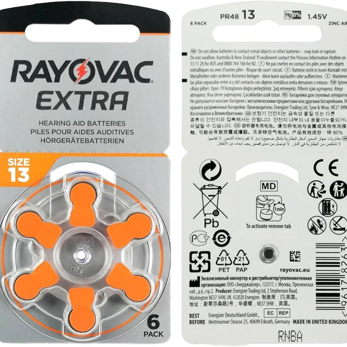 RAYOVAC - PILAS 13 AUDITIVAS LONG LIFE PRO (6 UNIDADES)