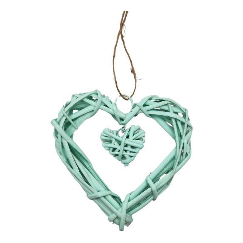 GENERICO - Decoración Colgante De Mimbre Corazón Color Verde Agua