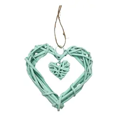 GENERICO - Decoración Colgante De Mimbre Corazón Color Verde Agua