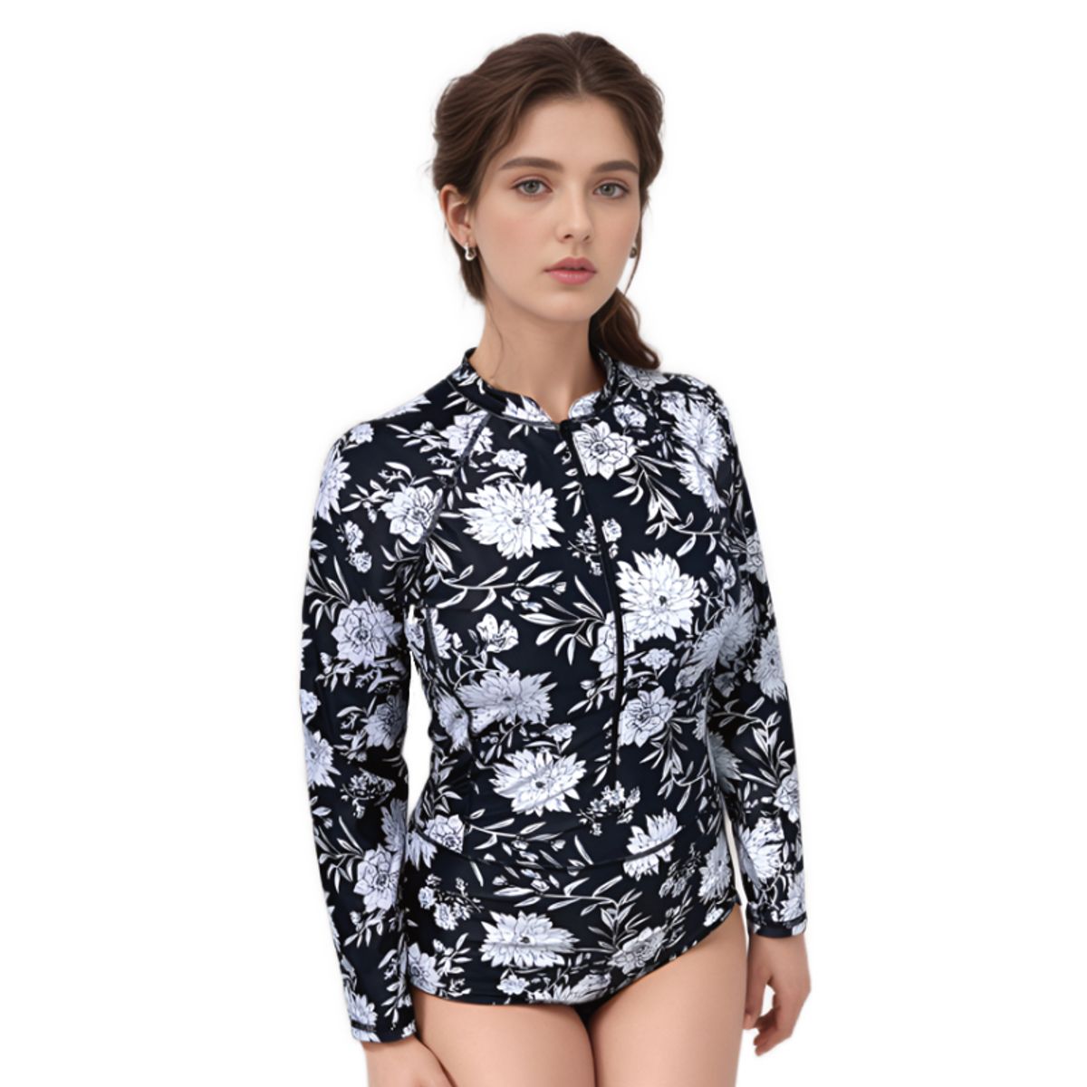 GENERICO - Traje de baño completo Surf Natación manga larga ACQUA flor blanca
