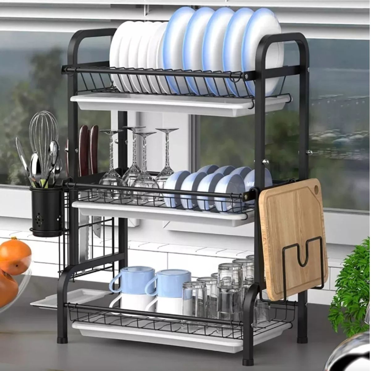 CRUSEC - Escurridor Secador De Platos 3 Niveles Estructura De Acero