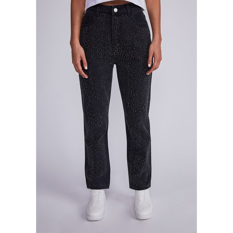SIOUX - Jeans Mujer Negro Regular Brillos Sioux