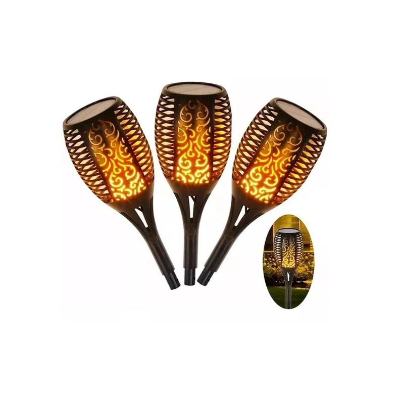 GENERICO - Pack 3 Lampara Solar Led Flama Antorcha Flama Con Estaca