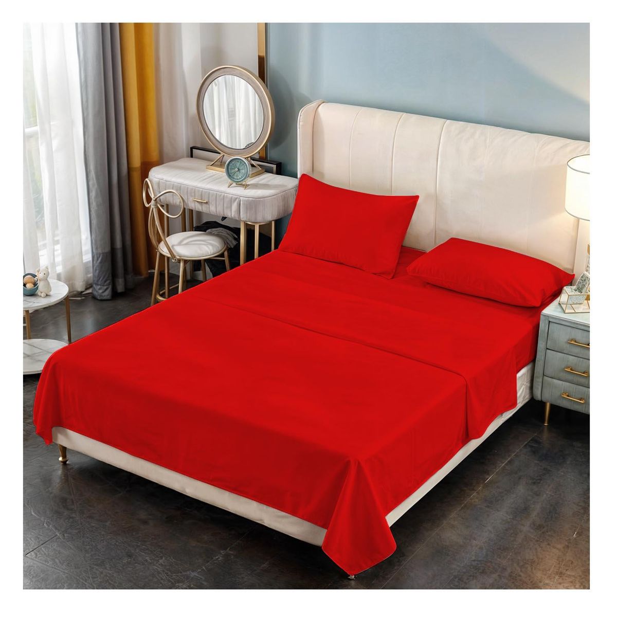 GENERICO - Juego De Sábana 200 Hilos Okaeri - 4 Piezas - Rojo - 2 plazas