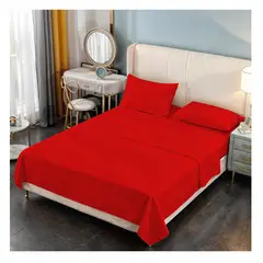 GENERICO - Juego De Sábana 200 Hilos Okaeri - 4 Piezas - Rojo - 2 plazas
