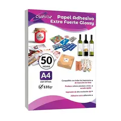 CURSOR - Papel Adhesivo Extrafuerte Glossy Brillante A4 135g - 50 hojas