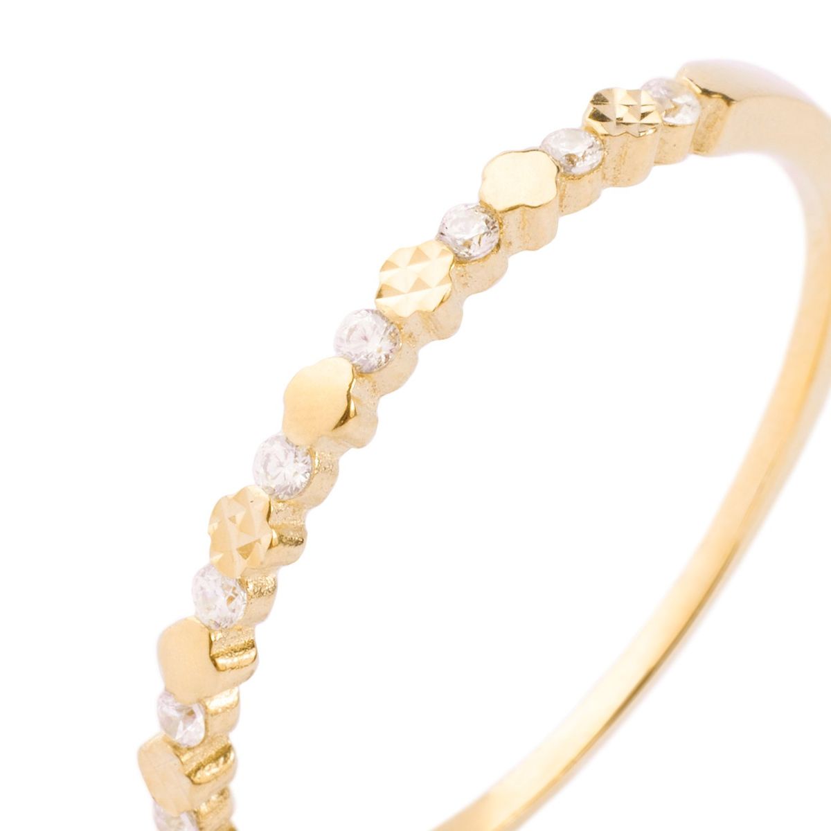 JB JOYAS BARON - Anillo Compromiso de Oro 14kt Medio Cintillo Riel Circonitas