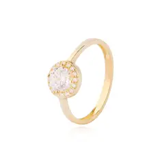 JB JOYAS BARON - Anillo Compromiso Oro Amarillo 14kt Circonitas Destellantes 5mm