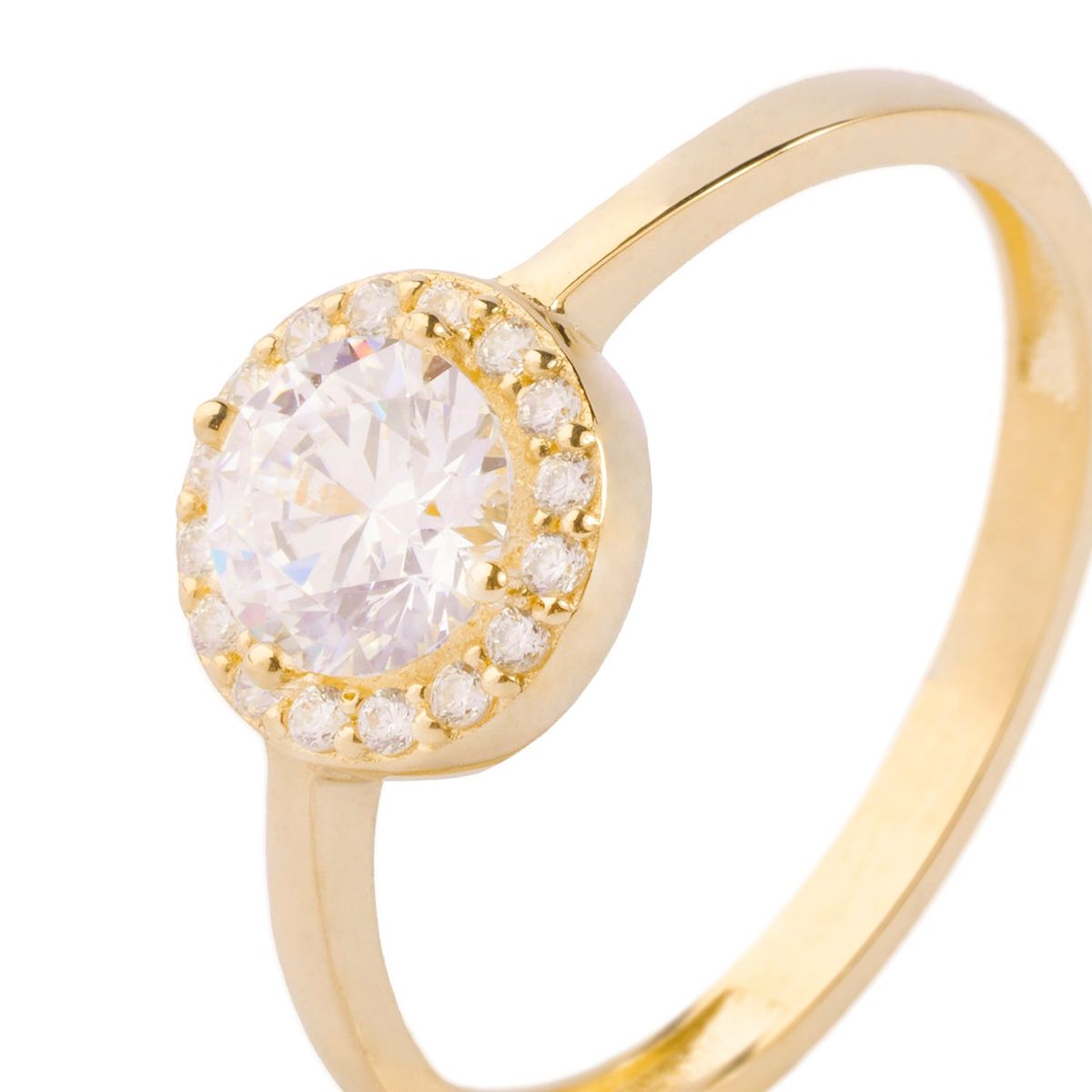 JB JOYAS BARON - Anillo Compromiso Oro Amarillo 14kt Circonitas Destellantes 5mm