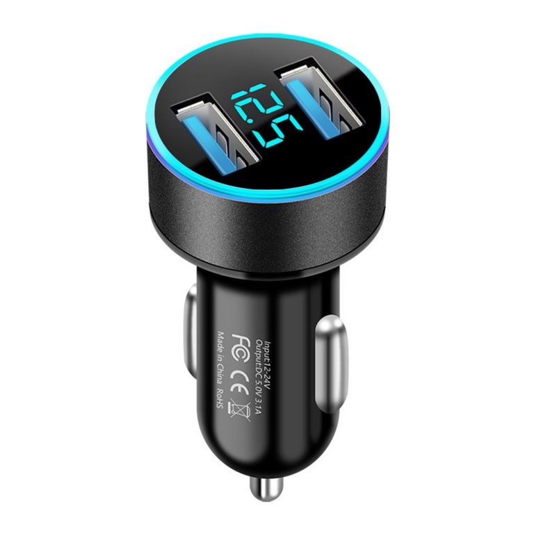 CRUSEC Cargador Adaptador Automovil Usb Doble Entrada 12-24v 31a
