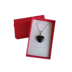 GENERICO - Collar Obsidiana Corazon Negro piedras energeticas cadena de plata 925