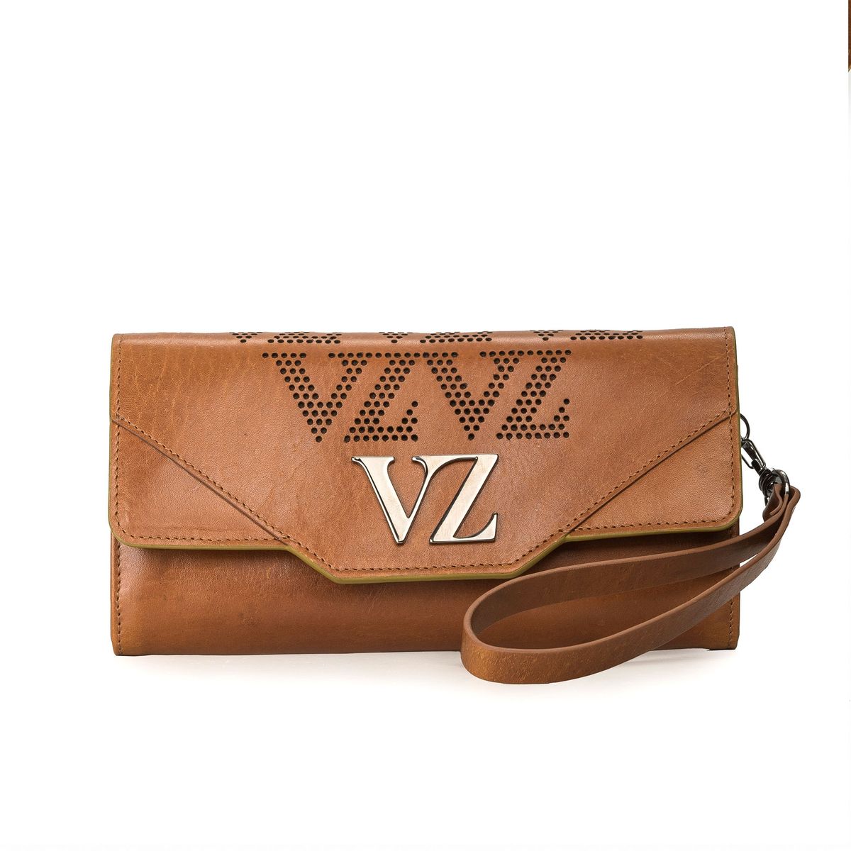VELEZ - Billetera porta chequera de cuero para mujer color Miel