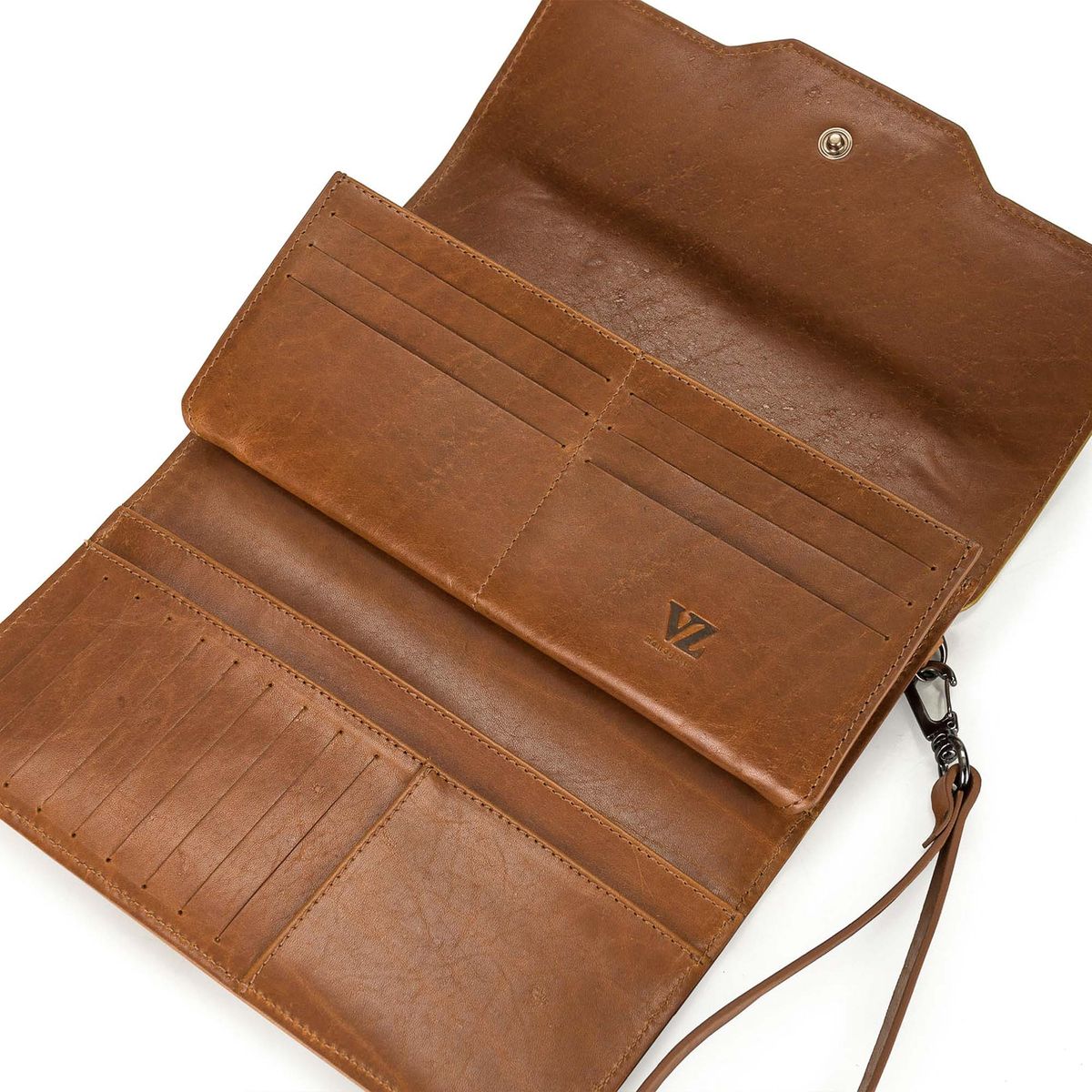 VELEZ - Billetera porta chequera de cuero para mujer color Miel