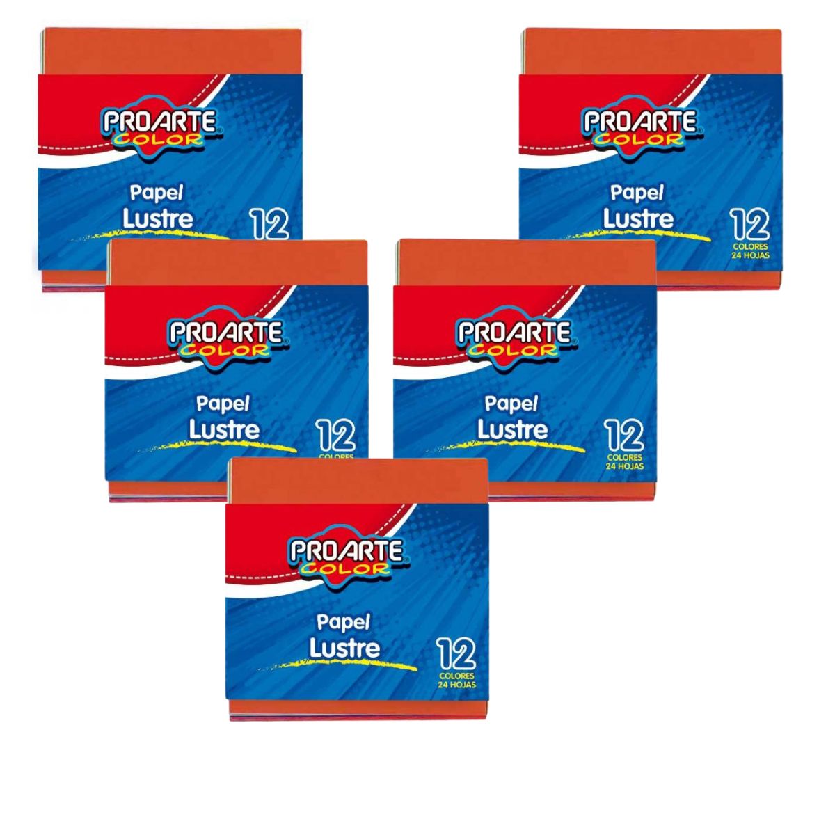 PROARTE - PACK X5 PAPEL LUSTRE 10X10 BRILLANTE 12 COLORES