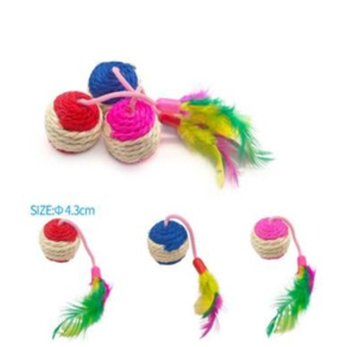 GENERICO - Juguete Para Gato  Colores Surtidos Pelotitas Con Pluma
