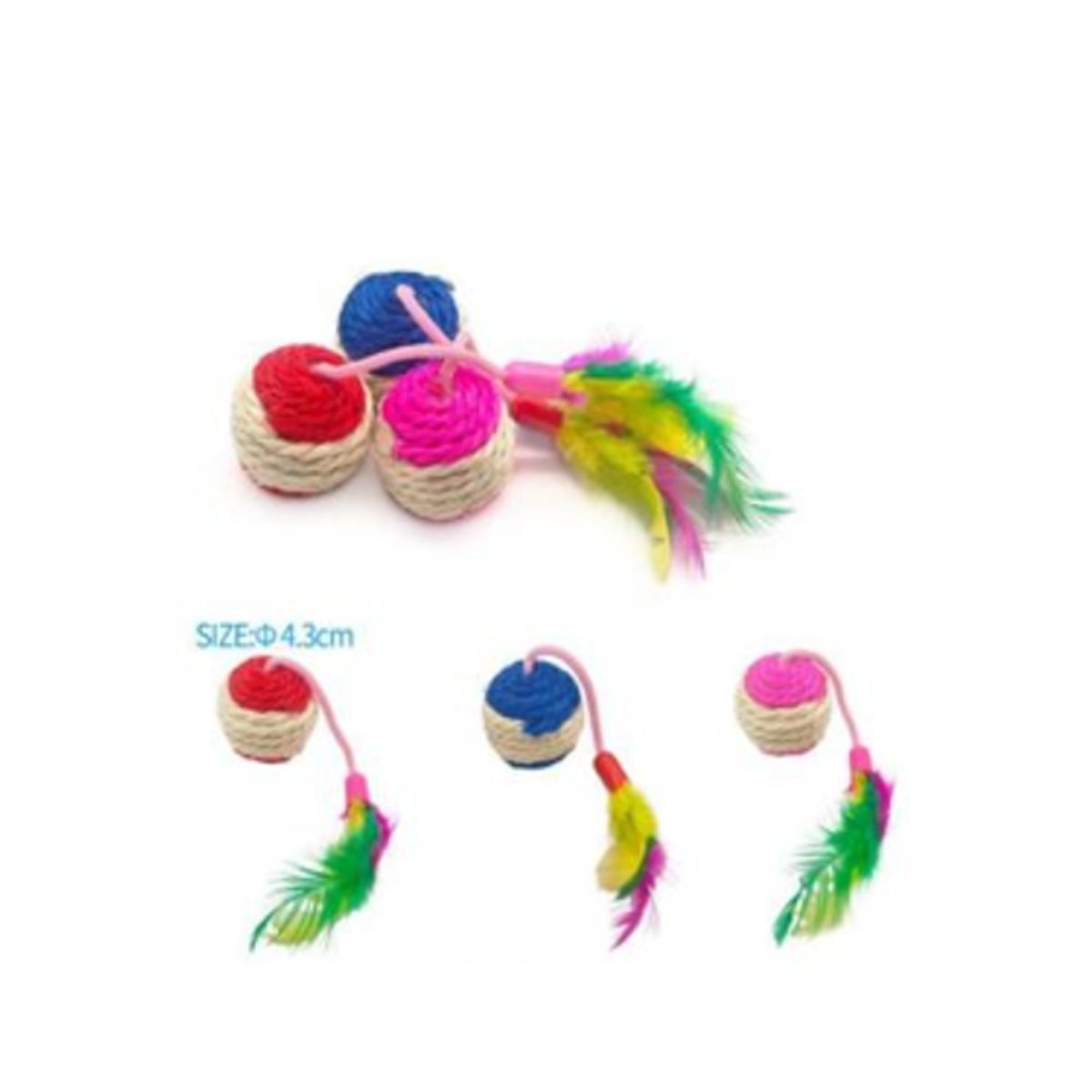 GENERICO - Juguete Para Gato  Colores Surtidos Pelotitas Con Pluma