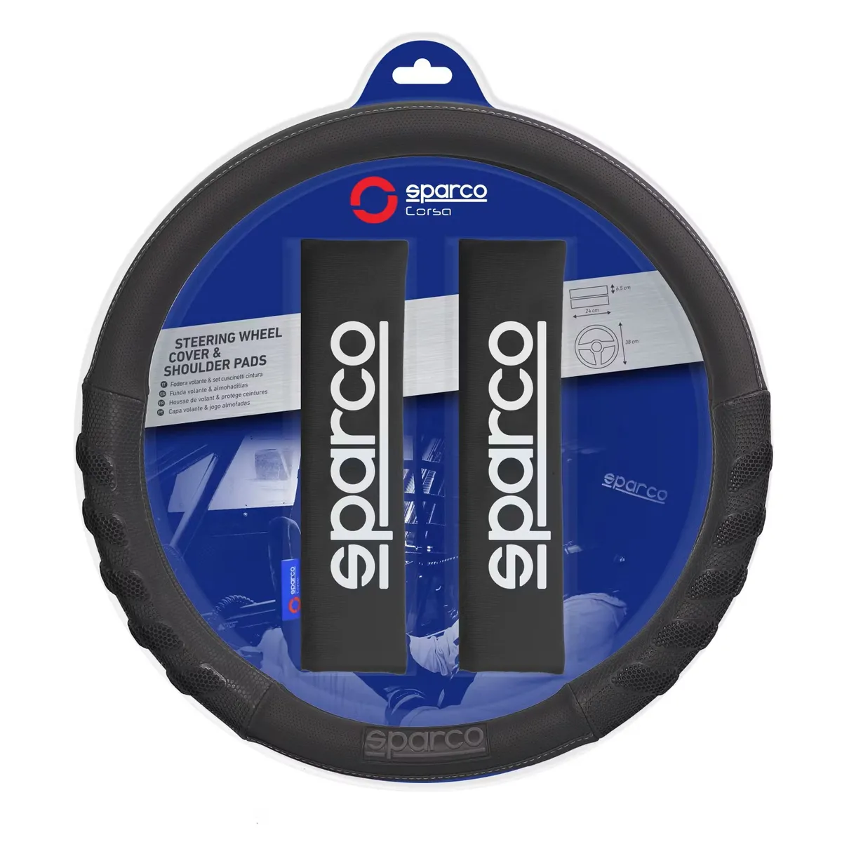 SPARCO - Cubre Volante y Cubre Cinturón Auto Negro Sparco Universal