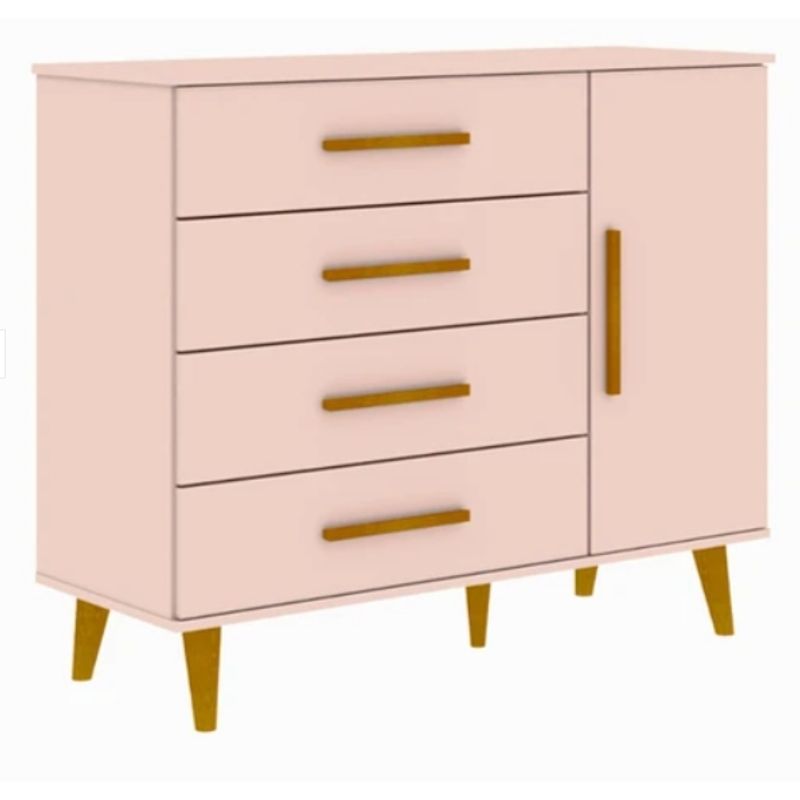 KIDSCOOL - COMODA ROSADO MIEL LUDMILA 4 CAJONES Y PUERTA