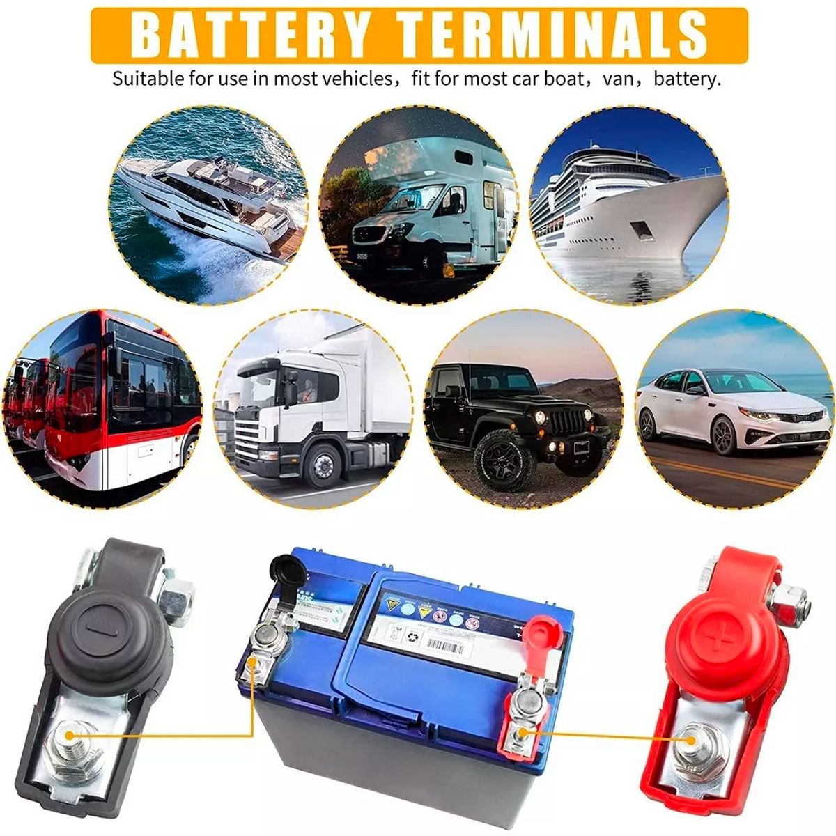 GENERICO - X2 Terminales De Bateria Con Tapas Bornes Auto