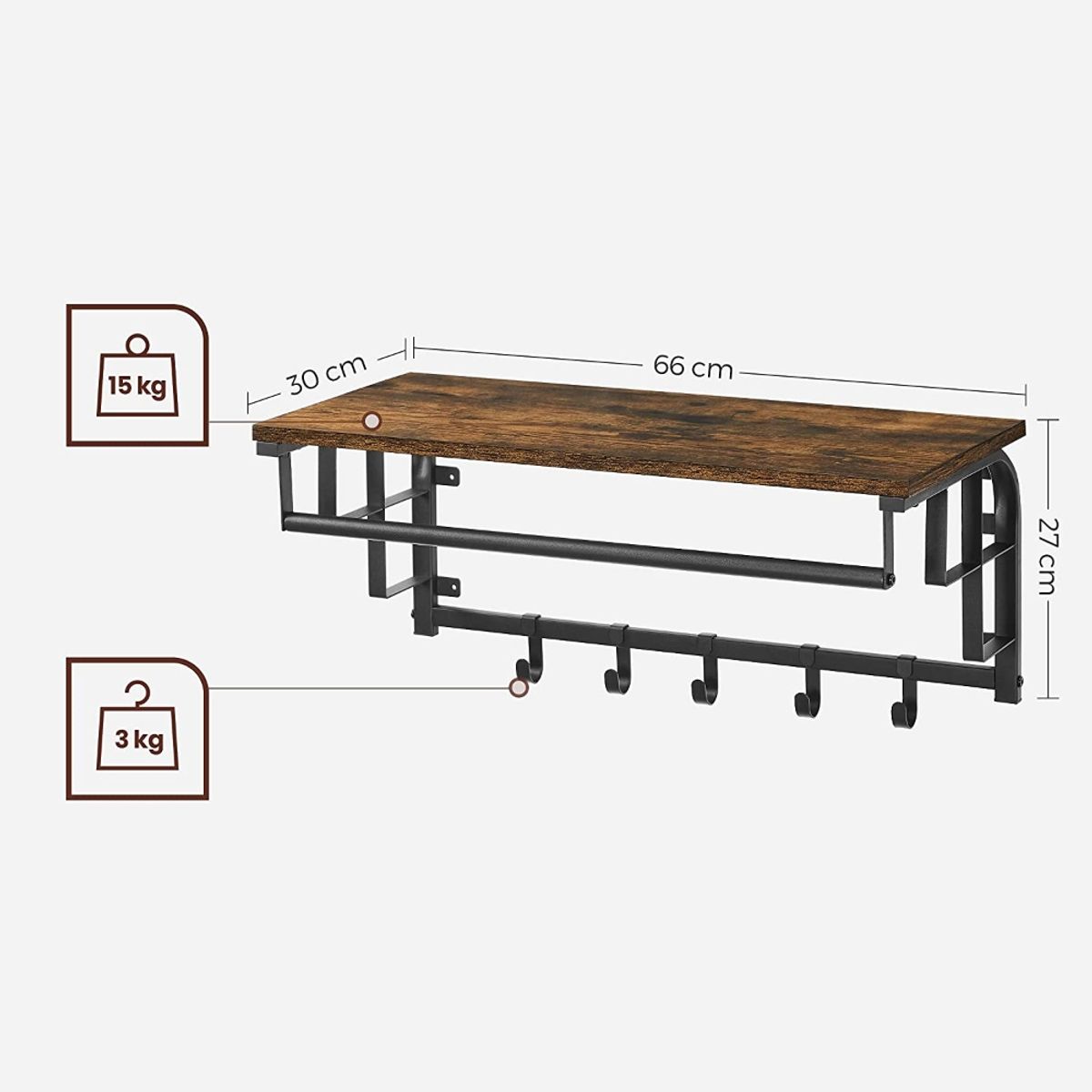 SPACEZAT - Repisa Perchero Vastra Estante de Pared Estilo Industrial