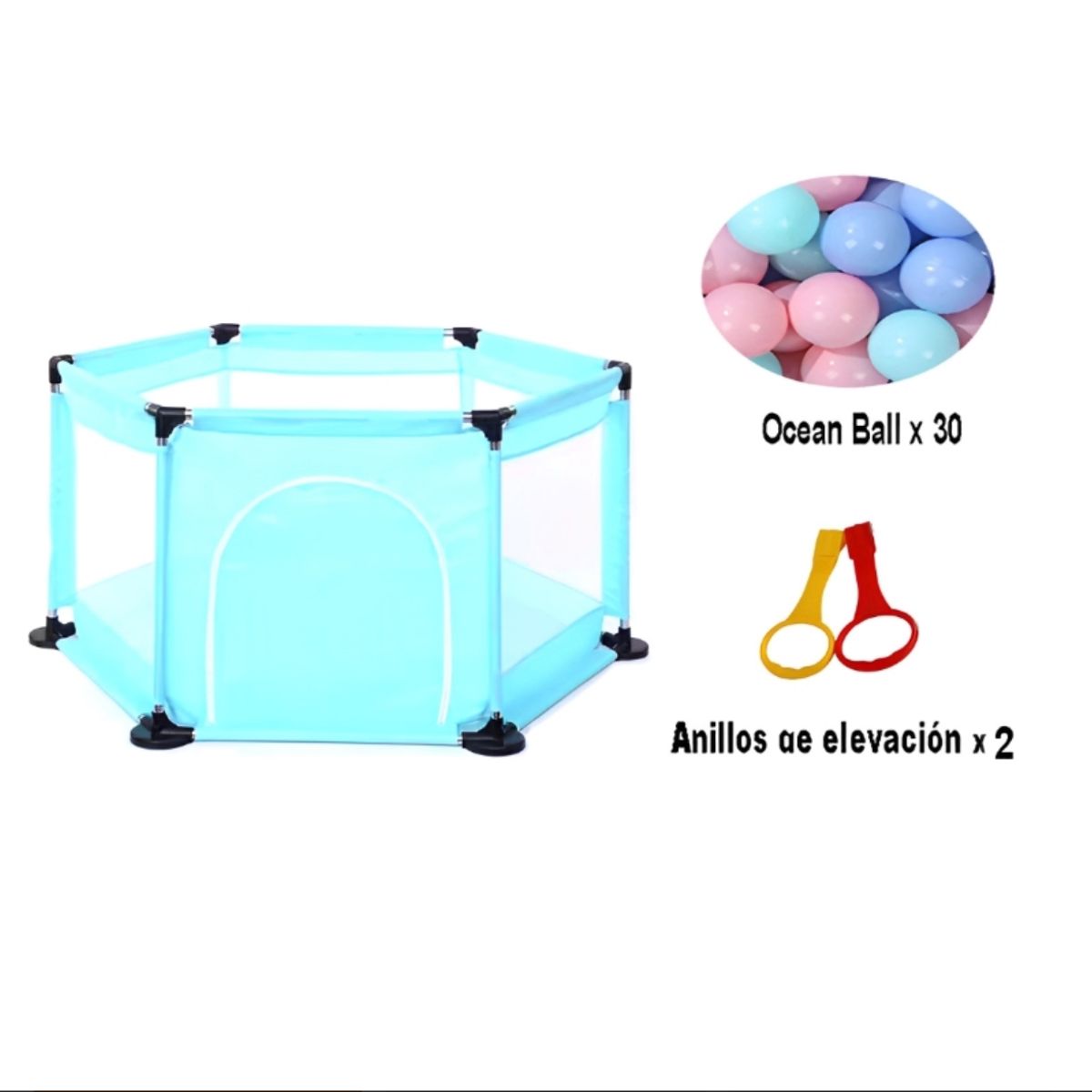 ACTUAL - Corral Hexagonal De Bebé Celeste Con 30 Pelotas