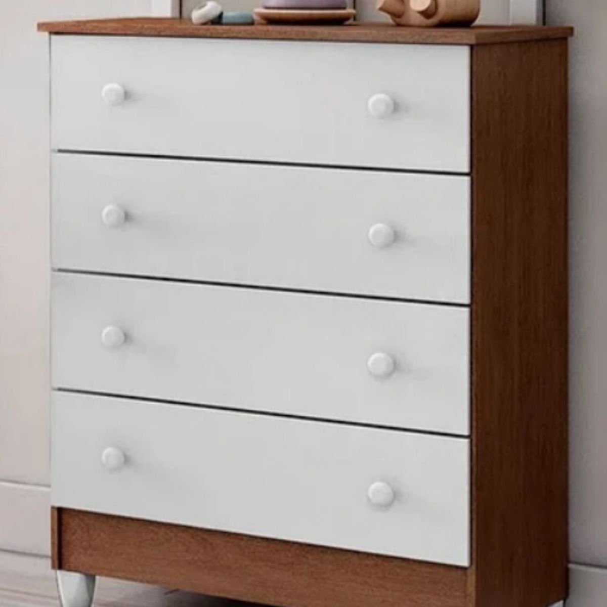 KIDSCOOL - COMODA BLANCO CAFÉ MEL 4 CAJONES