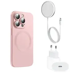 GENERICO - Carcasa Magsafe Protector Cámara iPhone 15 Pro Max Y Cargador ROSA