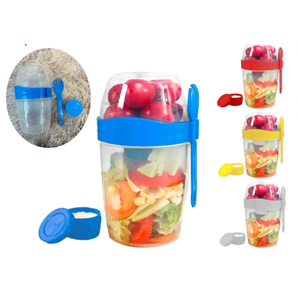 GENERICO - Taza de ensalada con tenedor Azul