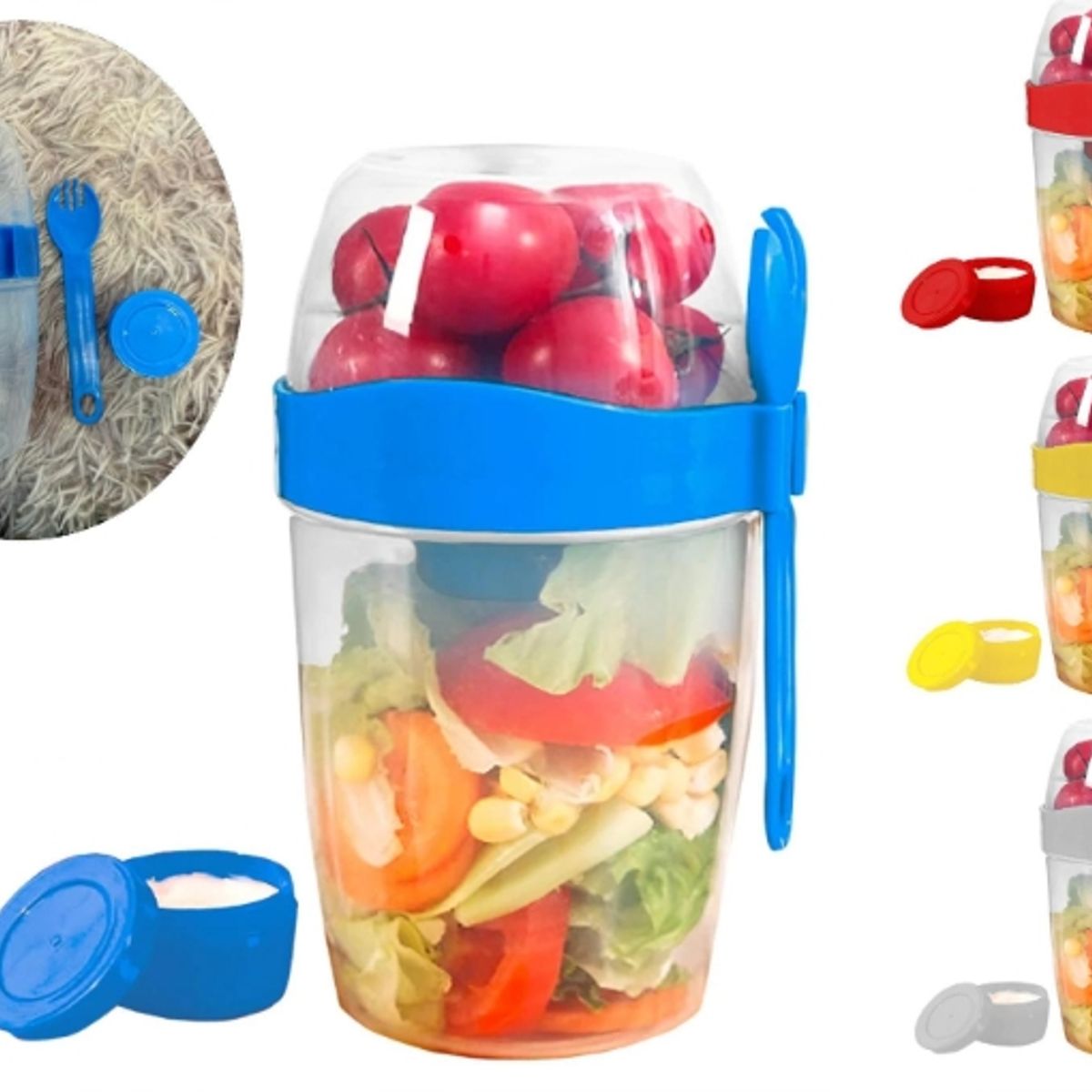 GENERICO - Taza de ensalada con tenedor Gris