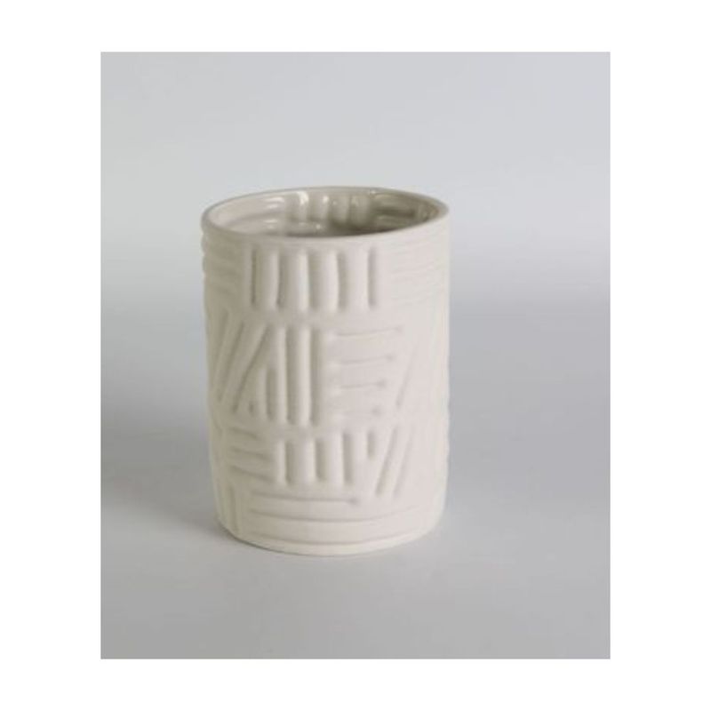 GENERICO - Jarrón De Cerámica Blanco Rayas 15 cm