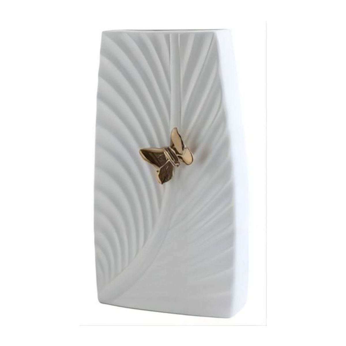 GENERICO - Jarrón De Cerámica Blanco Mariposa Dorada 25 cm