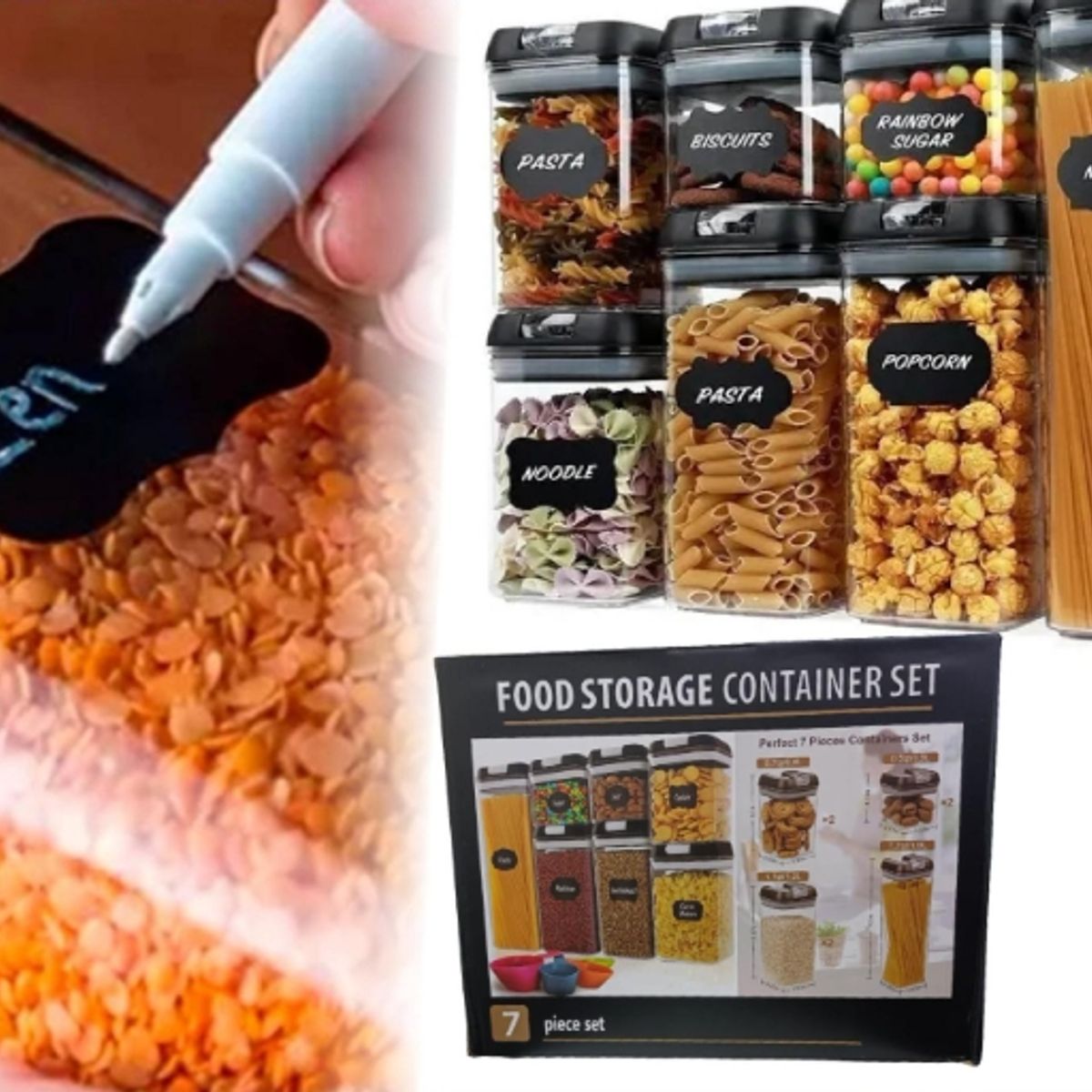 GENERICO - Set De 7 Contenedores Alimento Herméticos Cierre Fácil Cocina Despensa