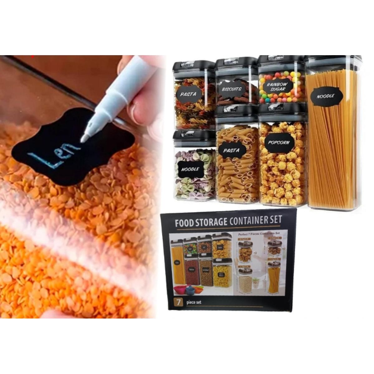 GENERICO - Set De 7 Contenedores Alimento Herméticos Cierre Fácil Cocina Despensa
