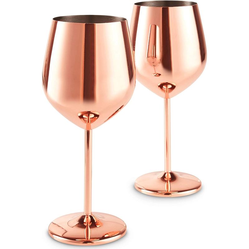 GENERICO - PACK 2 COPAS DE VINO ACERO INOXIDABLE 540ML - COBRE