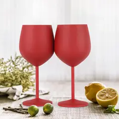 GENERICO - PACK 2 COPAS DE VINO ACERO INOXIDABLE 540ML - ROJO