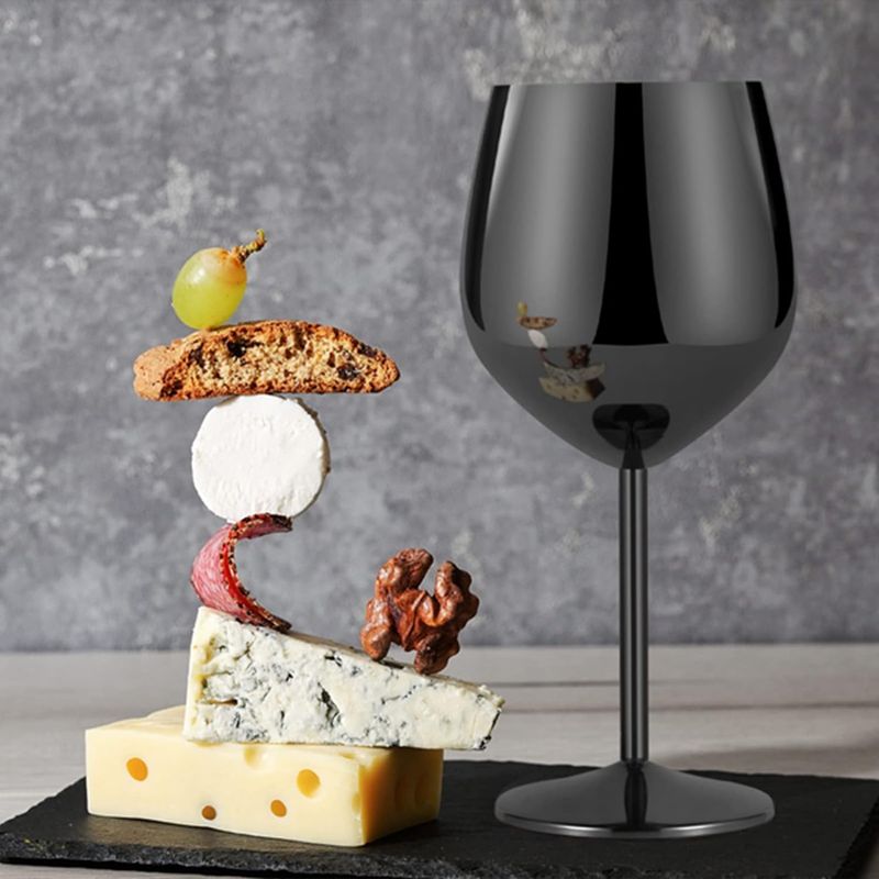 GENERICO - PACK 2 COPAS DE VINO ACERO INOXIDABLE 540ML - NEGRO