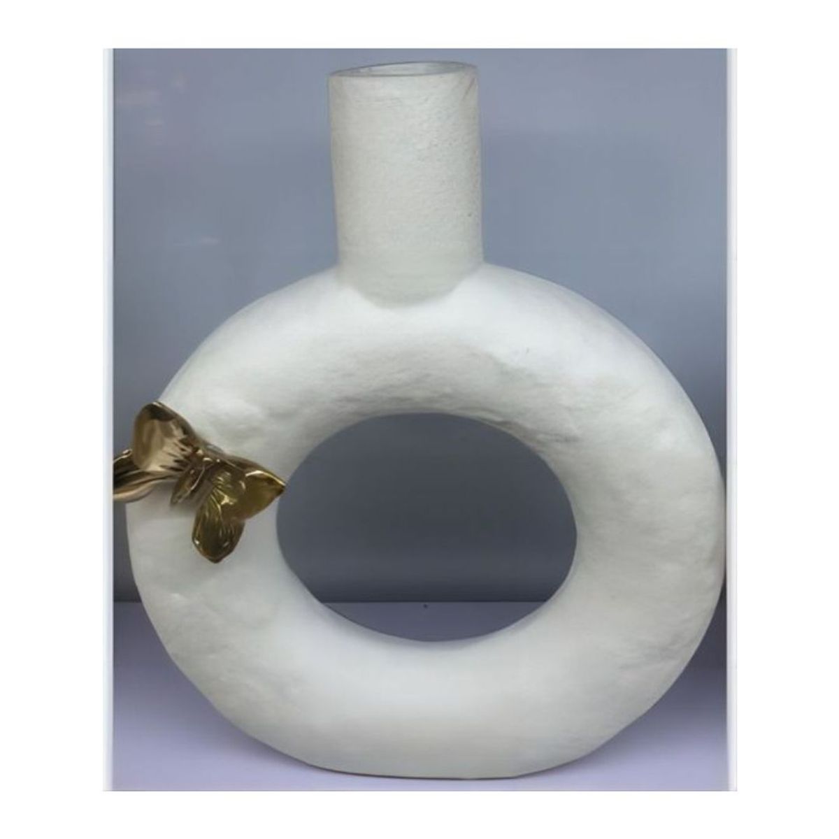 GENERICO - Jarrón De Cerámica Blanco Circular 25 cm