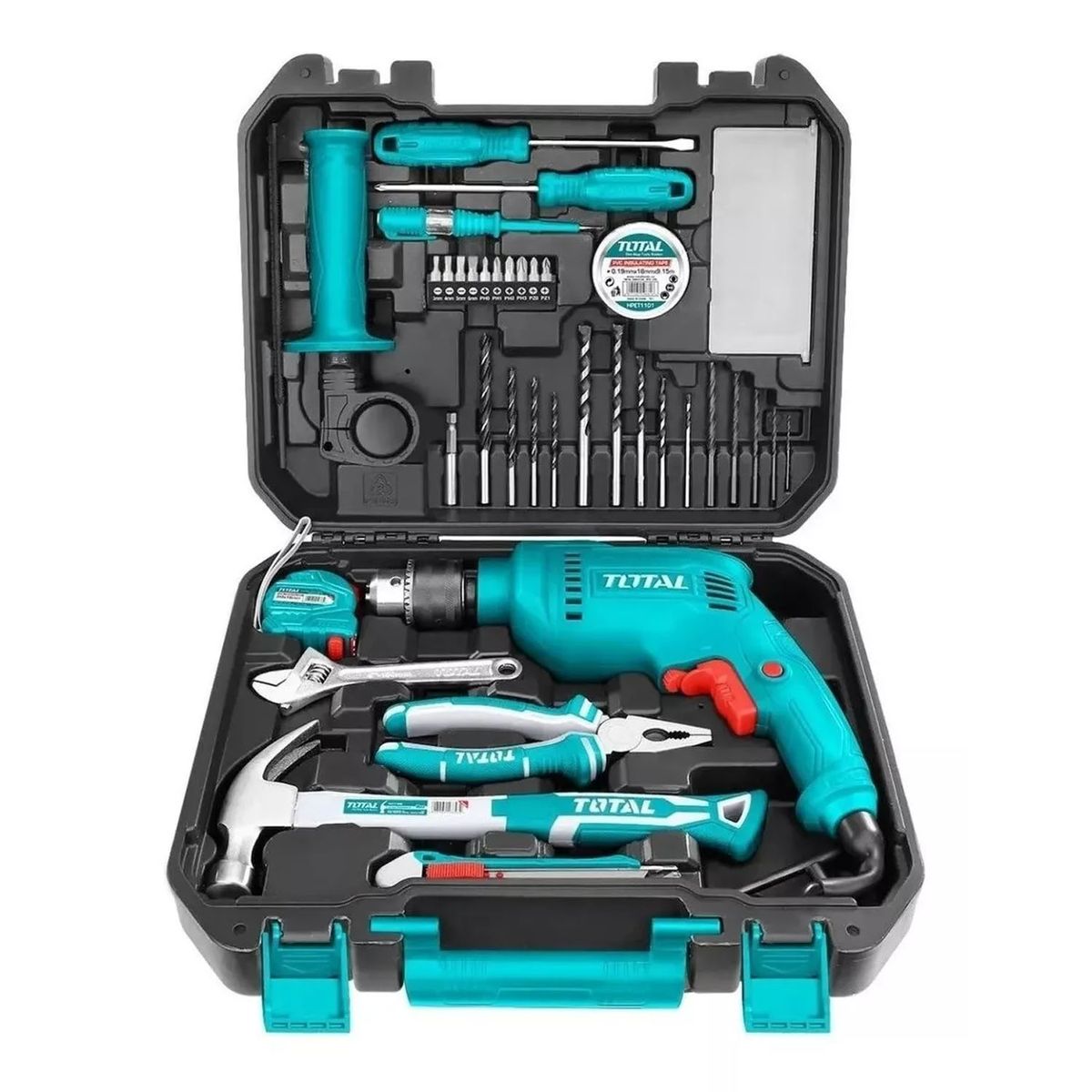 TOTAL TOOLS - Kit Taladro Percutor 680w + Herramientas - 115 Piezas Total THKTHP1152
