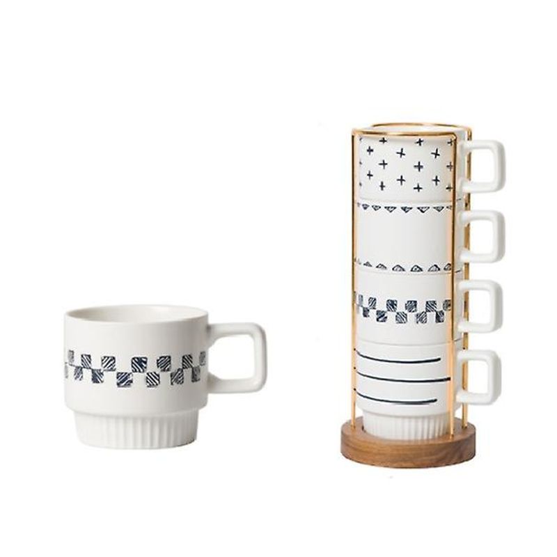 GENERICO - JUEGO DE 4 TAZAS DE CAFÉ APILABLES CON SOPORTE 320ML