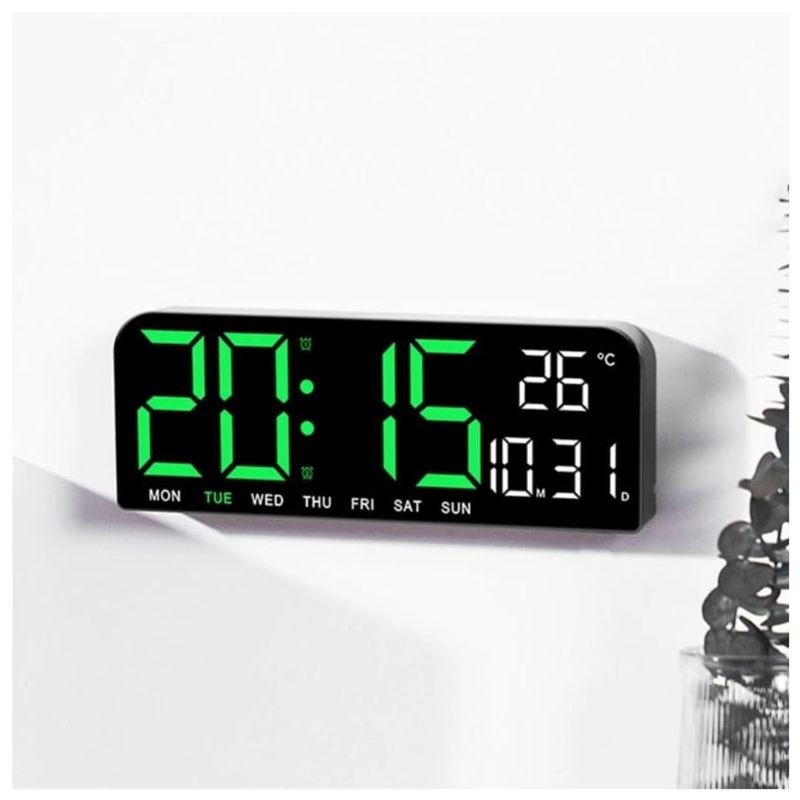 OEM - RELOJ DIGITAL DE PARED CON INDICADOR DE TEMPERATURA VERDE