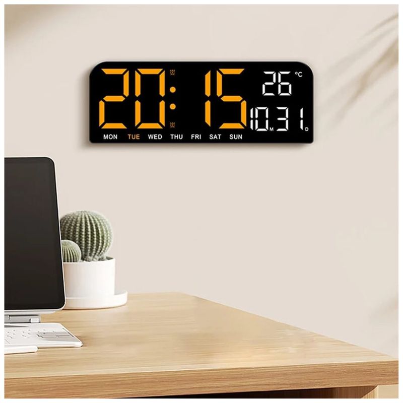 OEM - RELOJ DIGITAL DE PARED CON INDICADOR DE TEMPERATURA NARANJA