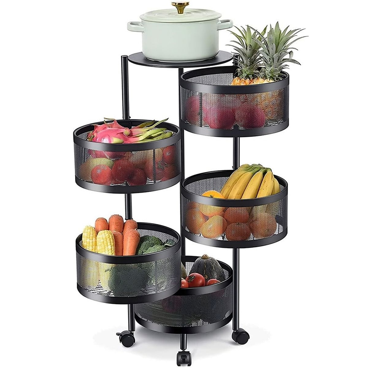 GENERICO - Carrito Organizador Multiuso Con Cestas Giratorias 5 Niveles