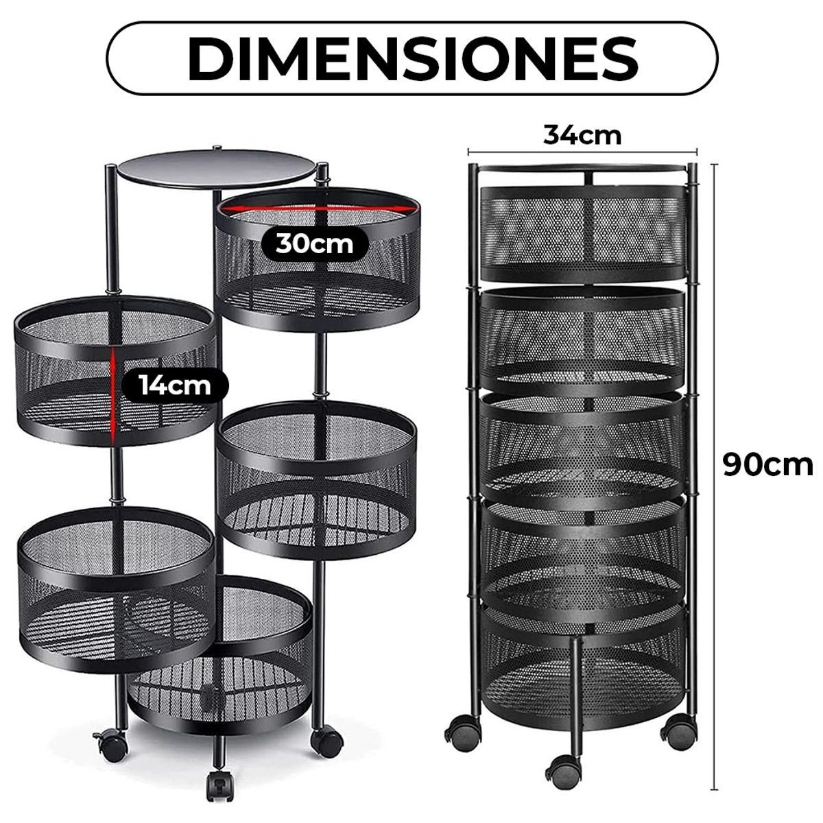 GENERICO - Carrito Organizador Multiuso Con Cestas Giratorias 5 Niveles