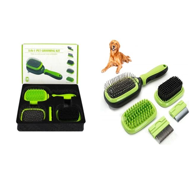 GENERICO - KIT DE ASEO PARA MASCOTAS 5  EN  1 (CEPILLOS )